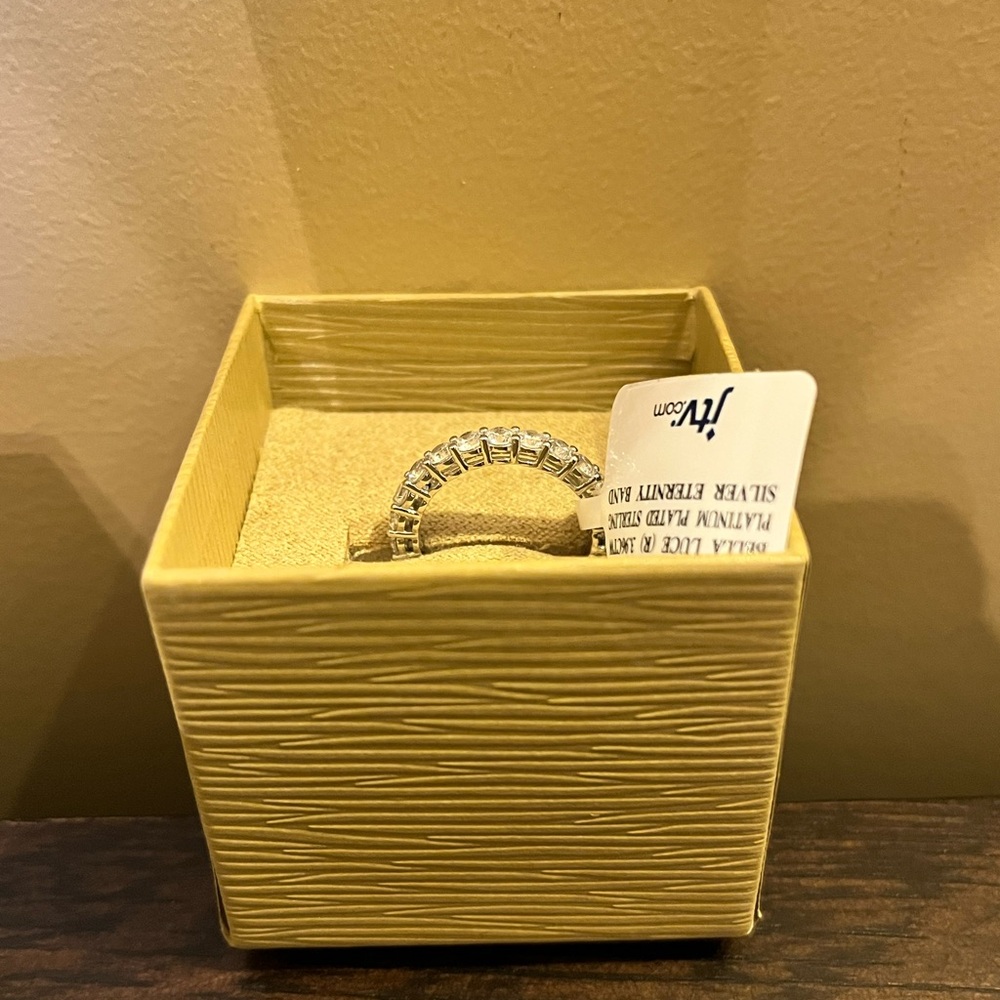 New JTV Cubic Zirconia in Platinum Over Sterling Silver Eternity Ring  Sz 8 - Picture 2 of 8